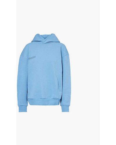 PANGAIA Logo-print Relaxed-fit Cotton-jersey Hoody - Blue