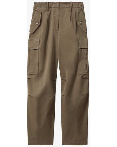 Reiss Indie Front-pleat Tapered-leg Stretch-cotton Trousers - Natural