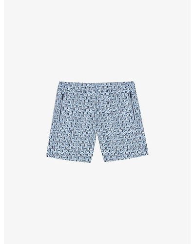 Ted Baker Crabbe Geometric-print Regular-fit Woven Swim Shorts - Blue