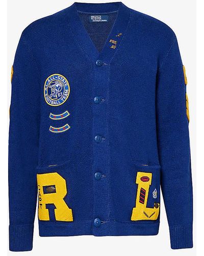 Polo Ralph Lauren V-neck Brand-plaque Cotton Cardigan - Blue