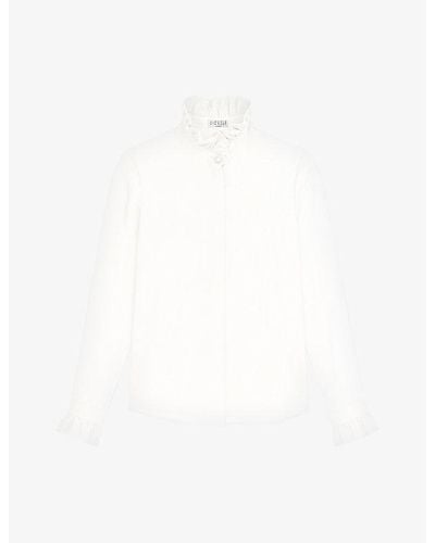 Claudie Pierlot High-neck Frilled-trim Crepe Shirt - White