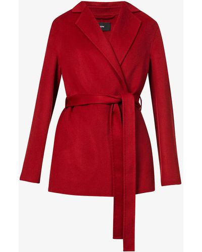 JOSEPH Cenda Belted Wool And Cashmere-blend Coat - Red