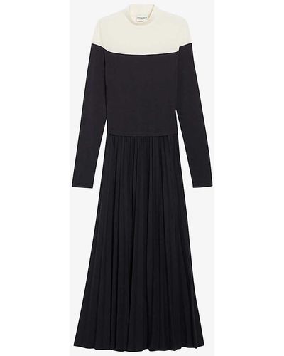 Claudie Pierlot Colour-blocked Pleated Stretch-woven Maxi Dress - Black