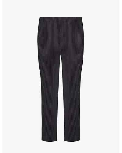 Homme Plissé Issey Miyake Pleated Straight-leg Regular-fit Knitted Pants - Blue