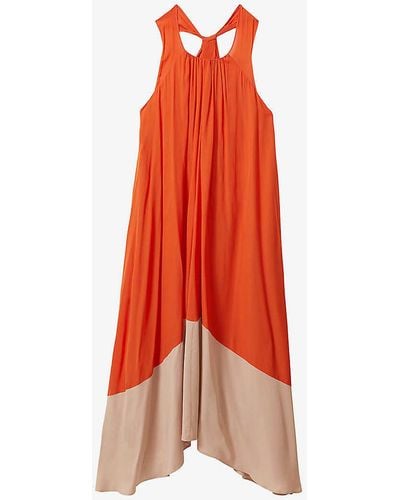 Reiss Elias Colour-block Relaxed-fit Woven Midi Dress - Red
