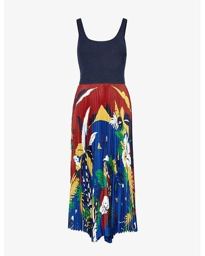 Polo Ralph Lauren Contrast Pleated-hem Woven Midi Dress - Multicolor