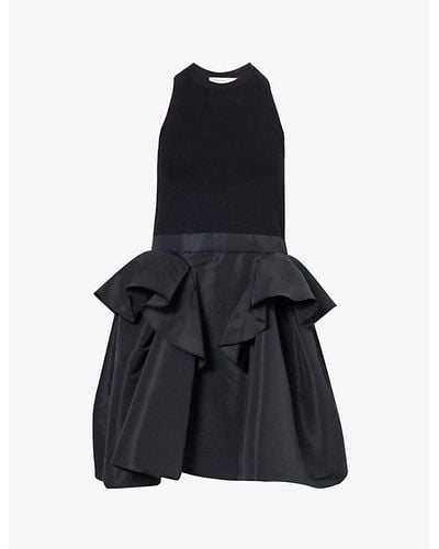 Alexander McQueen Voluminous-skirt Peplum-panel Cotton-blend Mini Dress - Blue