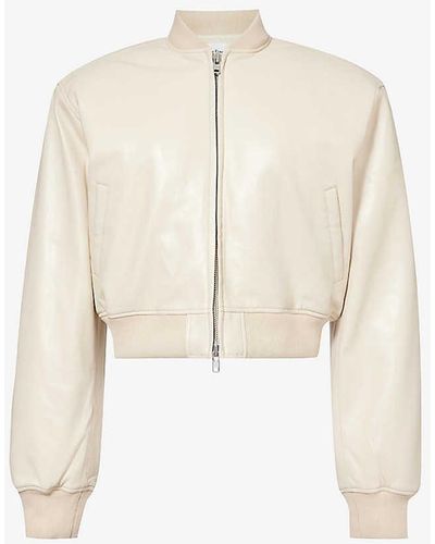 Frankie Shop Micky Padded-shoulder Cropped Faux-leather Bomber Jacket - White