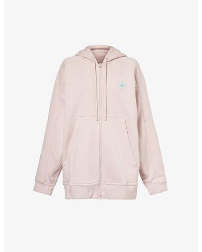 adidas By Stella McCartney Brand-embellished Relaxed-fit Stretch-organic Cotton Hoody - Pink