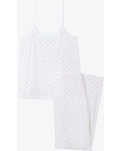The White Company Floral-print Cami Stretch-jersey Pyjamas - White