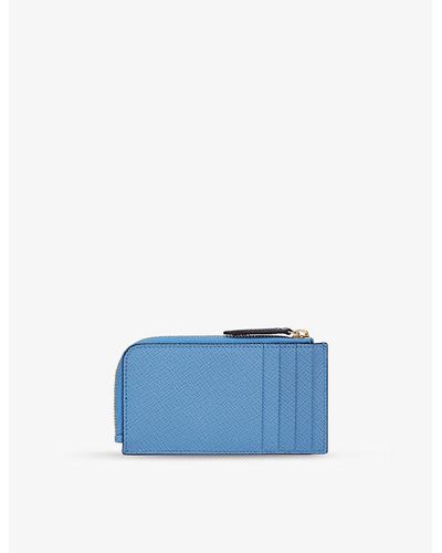 Smythson Panama Logo-embossed Four-slot Leather Coin Purse - Blue