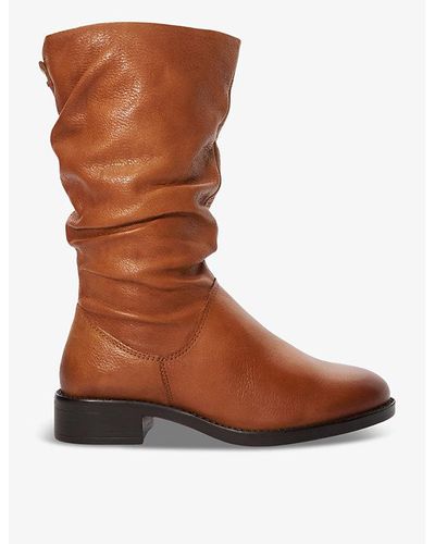 Dune Tyling Ruched Calf-length Leather Boots - Brown