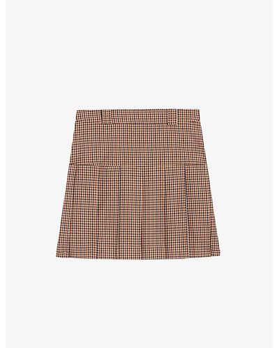 Claudie Pierlot Sandy Check-pattern Pleated Stretch-woven Mini Skirt - Brown
