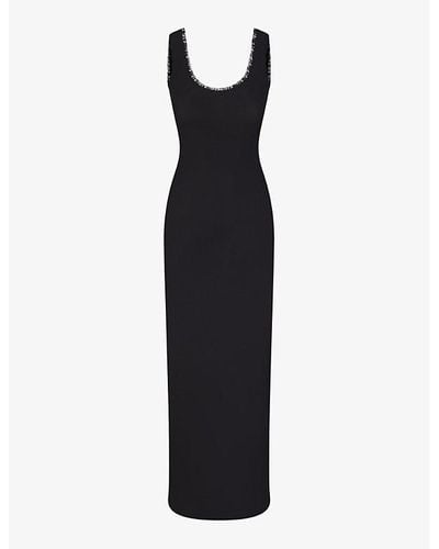 Skims Soft Lounge Scoop-neck Lace-trim Stretch-woven Maxi Dress X - Black