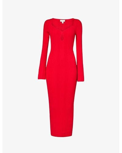 Pretty Lavish Lana Ribbed-texture Knitted Maxi Dres - Red