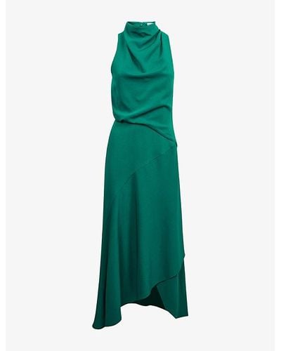 Reiss Giana Draped-neck Sleeveless Stretch-woven Midi Dress - Green