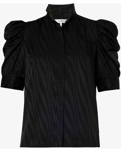 FRAME Gillian Puff-sleeved Woven Top - Black
