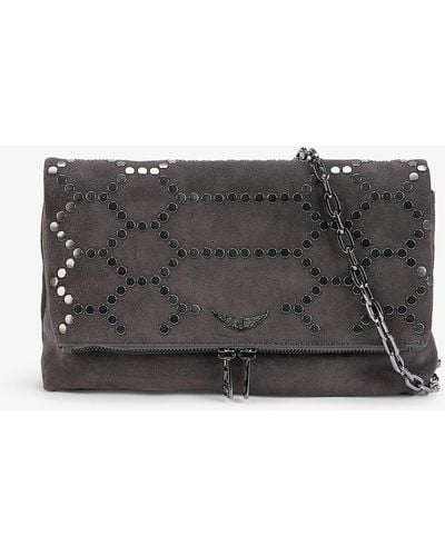 Zadig & Voltaire Rocky Studded Suede Cross-body Bag - Gray