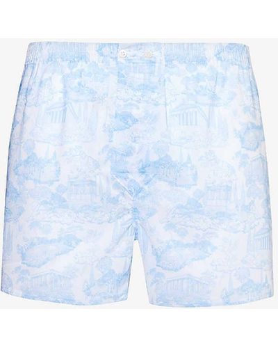 Derek Rose Ledbury Graphic-print Cotton Boxer Shorts X - Blue