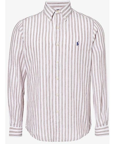 Polo Ralph Lauren Stripe-pattern Brand-embroidered Linen Shirt - Purple
