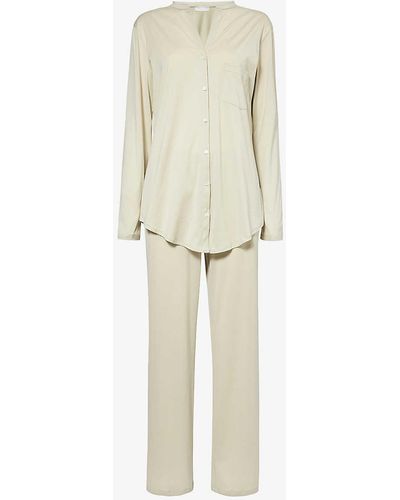 Hanro Deluxe Button-down Cotton Pyjamas - Natural