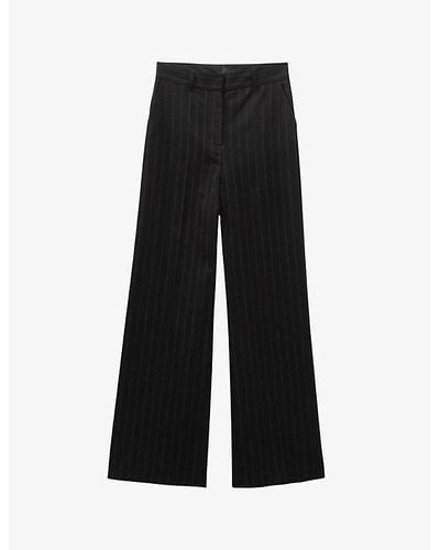 IKKS Pin-stripe Wide-leg High-rise Stretch-woven Pants - Black