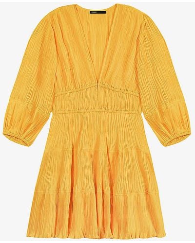 Maje Draped Flounced-hem Woven Mini Dress - Yellow