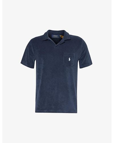 Polo Ralph Lauren Brand-embroidered Terry-texture Cotton-blend Polo Shirt - Blue
