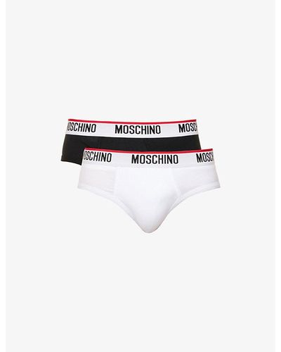 Moschino Contrast-trim Logo-waistband Pack Of Two Stretch-cotton Briefs - White
