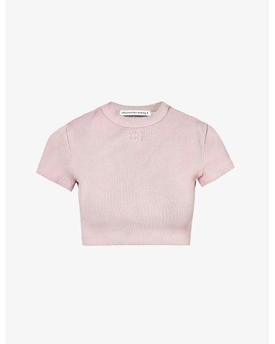 Alexander Wang Brand-embossed Cropped Stretch-cotton T-shirt - Pink