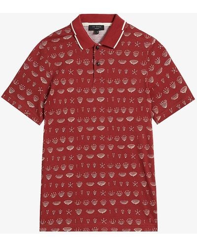 Ted Baker Colves Floral-print Cotton Polo Shirt - Red