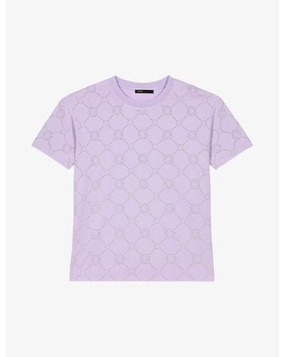 Maje Clover Studded Cotton T-shirt - Purple