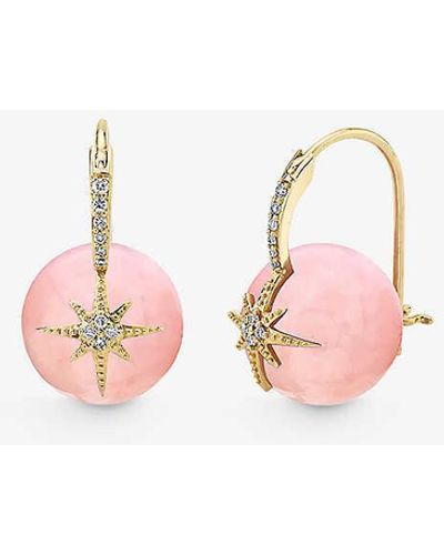 Sydney Evan Starburst Bead 14ct Yellow-gold Opal And 0.09ct Diamond Earrings - Pink