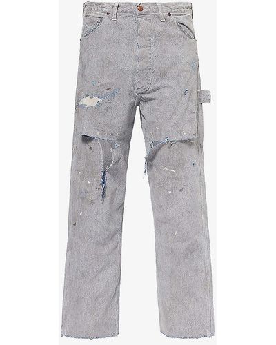 SAINT Mxxxxxx Distressed Regular-fit Straight-leg Jeans - Grey