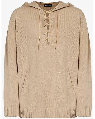 Undercover Lace Dropped-shoulder Wool-knit Hoody - Natural
