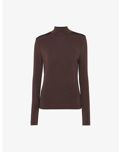 Whistles High-neck Long-sleeve Stretch-woven Top - Brown