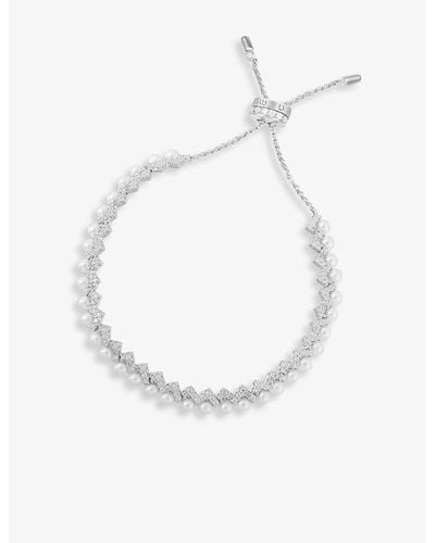 Apm Monaco Up And Down Sterling White Zirconia And Fresh Water Pearl Bracelet - Metallic