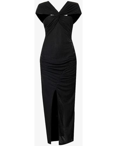 Amy Lynn V-neck Split-hem Stretch-woven Midi Dress - Black