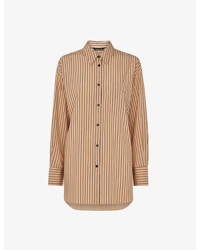 Whistles Striped-print Oversized Cotton-blend Shirt - Natural