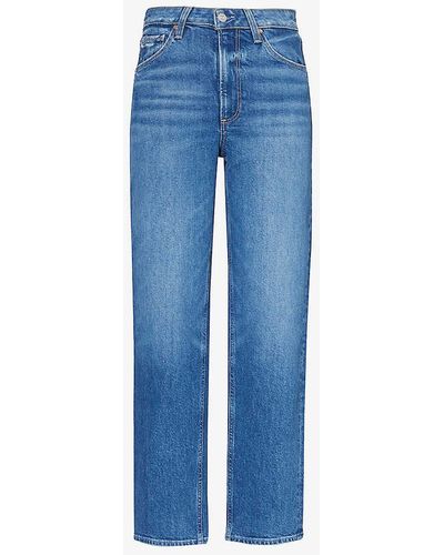 PAIGE Sarah Mid-wash Straight-leg Mid-rise Organic-cotton Blend Stretch-denim Jeans - Blue