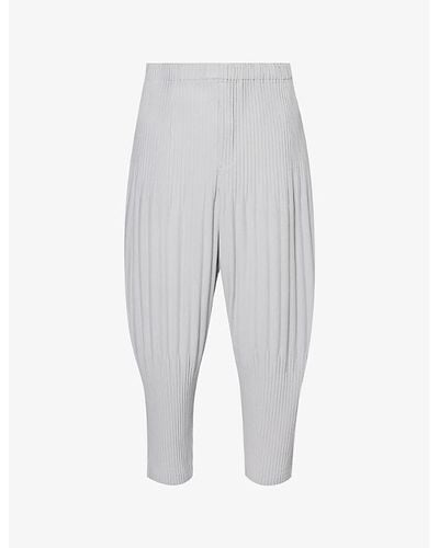 Homme Plissé Issey Miyake Basic Pleated Tapered-leg Knitted Trouser - Gray