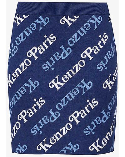 KENZO X Verdy Brand-print Cotton-blend Mini Skirt - Blue