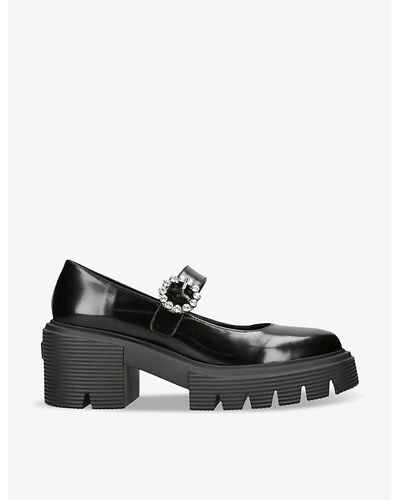 Stuart Weitzman Soho Gem-embellished Heeled Leather Mary-jane Shoes - Black