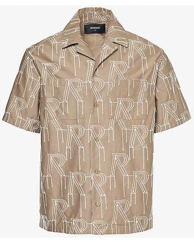 Represent Brand-embroidered Boxy-fit Cotton Shirt - Natural