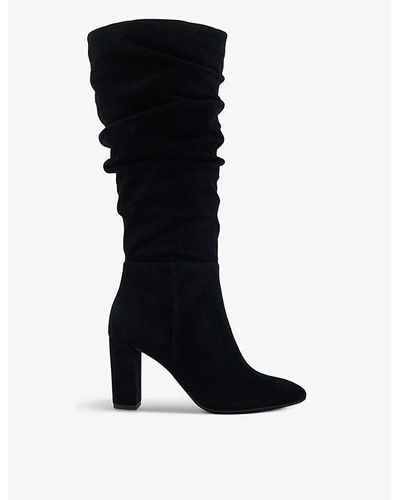 Dune Stigma Ruched Suede Knee-high Boots - Black