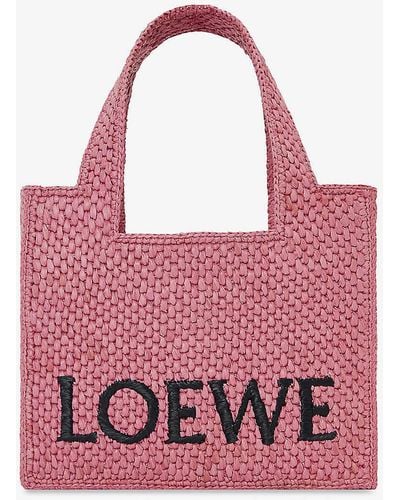 Loewe X Paula's Ibiza Mini Raffia Logo Tote Bag - Pink