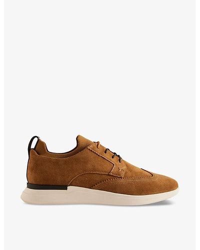 Ted Baker Haltonn Contrast-sole Suede Low-top Trainers - Brown