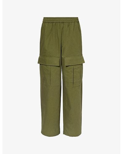 Acne Studios Prudento Flap-pocket Relaxed-fit Wide-leg Cotton Pants - Green