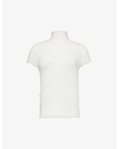 Issey Miyake Pleated High-neck Knitted Top - White