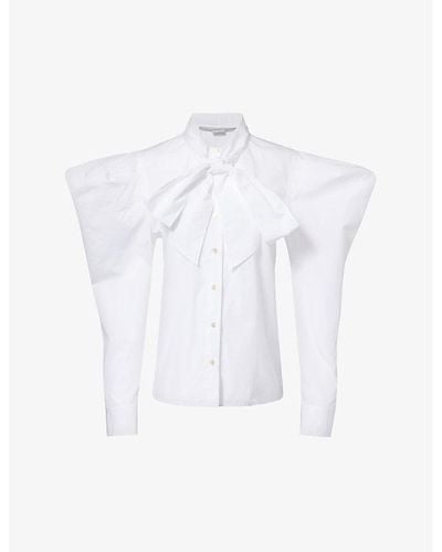 Stella McCartney Puffed-shoulder Neck-tie Cotton-poplin Shirt - White